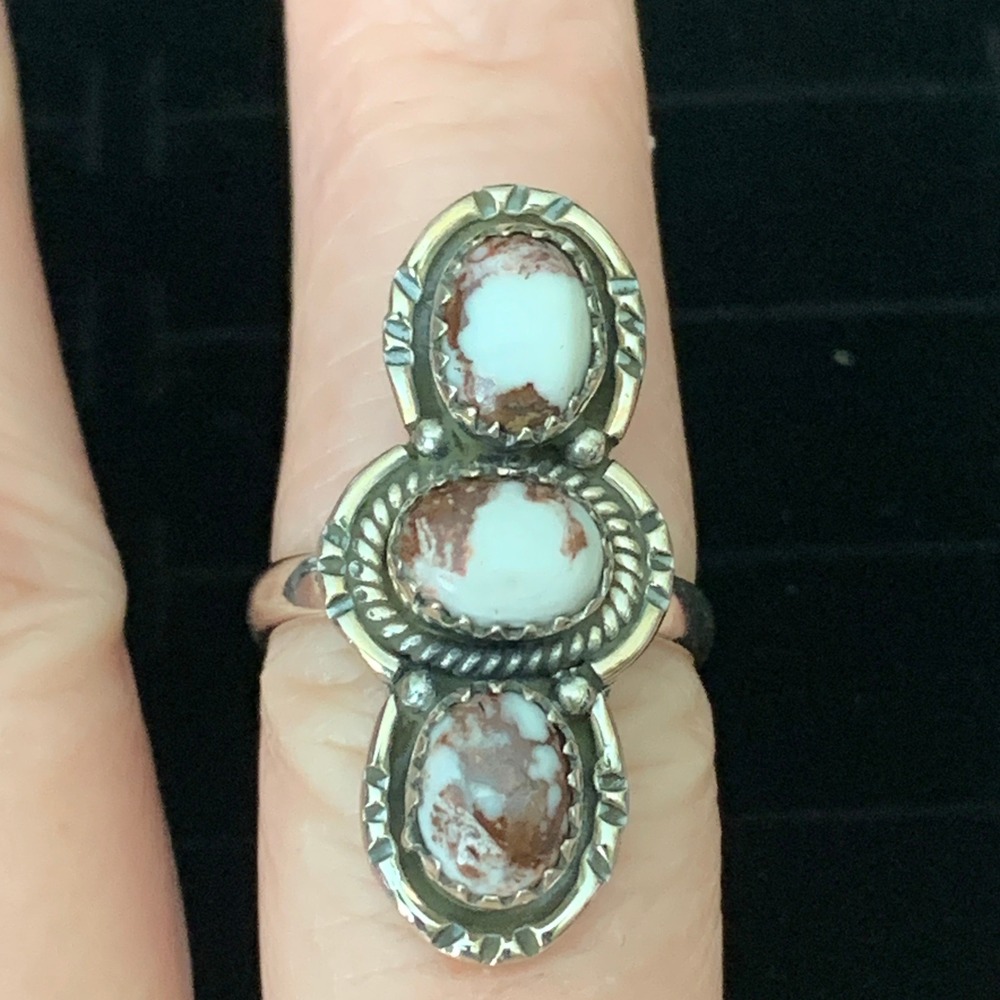 925 Sterling Silver Wild Horse 3 Stone Crawler Ring Size 7 Southwestern Boho